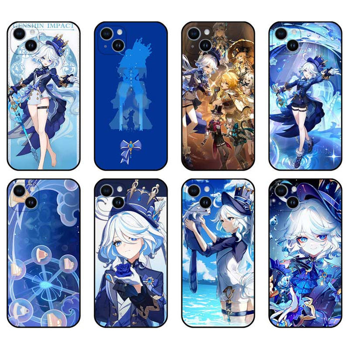 Genshin Impact Hydro Archon Phone Cases: blue, white anime-style female character illustrations, anime, fantasy, colorful sty