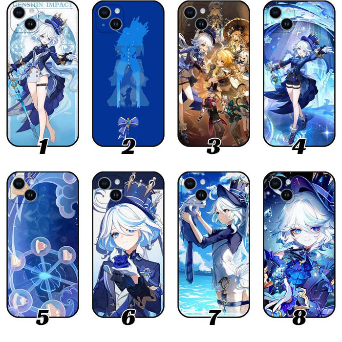Genshin Impact Hydro Archon Phone Cases: blue, white anime-style female character illustrations, anime, fantasy, colorful sty