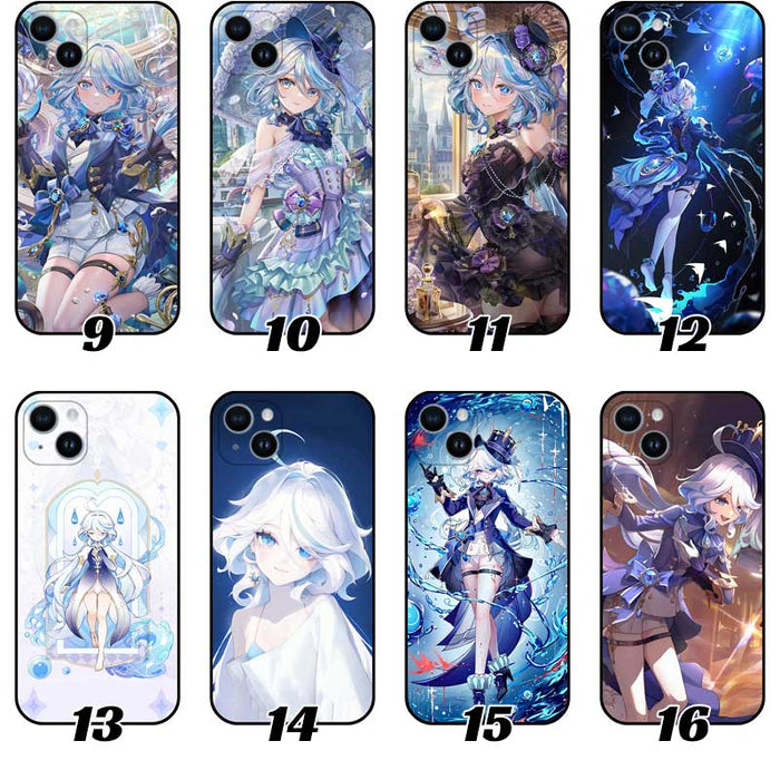 Genshin Impact Hydro Archon Phone Cases: blue, white anime-style female character illustrations, anime, fantasy, colorful sty