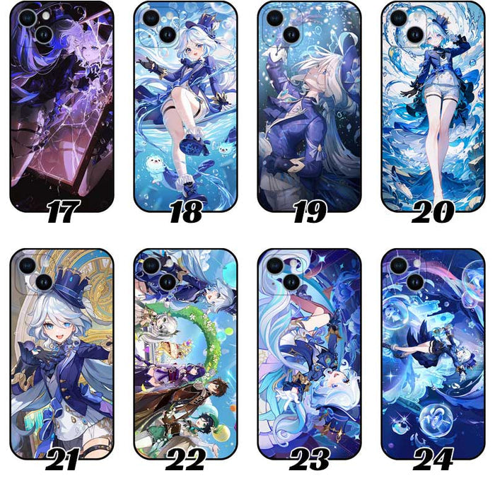 Genshin Impact Hydro Archon Phone Cases: blue, white anime-style female character illustrations, anime, fantasy, colorful sty