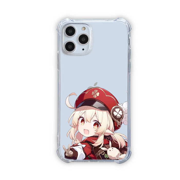 Genshin Impact iPhone Case with Characters: transparent, light blue anime-style female character, anime, cartoon style