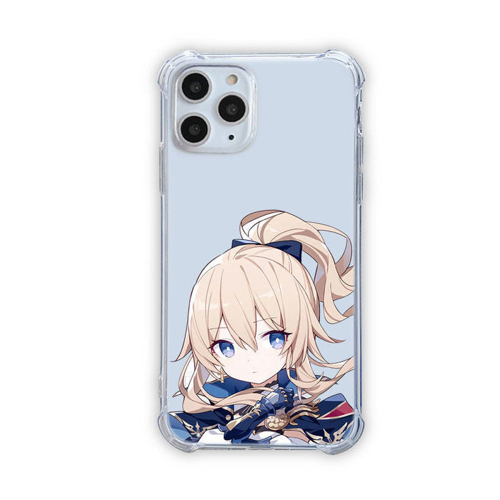 Genshin Impact iPhone Case with Characters: transparent, light blue anime-style female character, anime, cartoon style