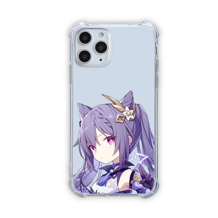 Genshin Impact iPhone Case with Characters: transparent, light blue anime-style female character, anime, cartoon style