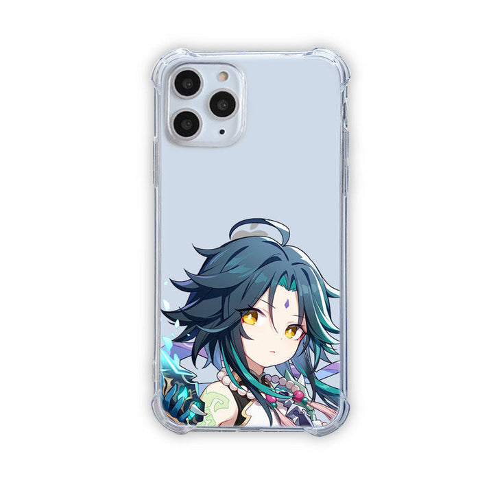 Genshin Impact iPhone Case with Characters: transparent, light blue anime-style female character, anime, cartoon style