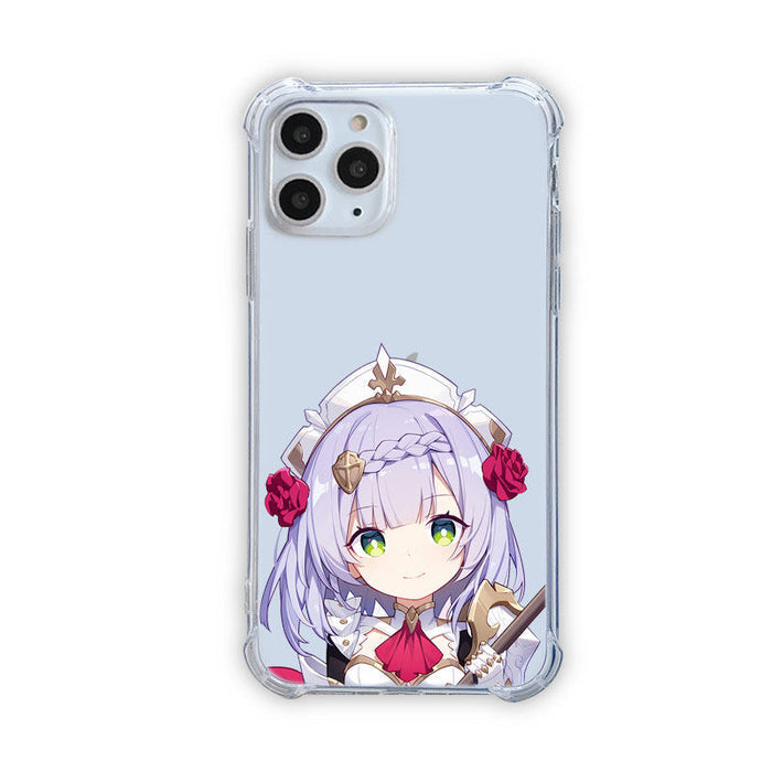 Genshin Impact iPhone Case with Characters: transparent, light blue anime-style female character, anime, cartoon style