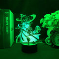 Genshin Impact Kaedehara Kazuha LED Lamp: green, black anime-style witch character, cartoon, anime-inspired style