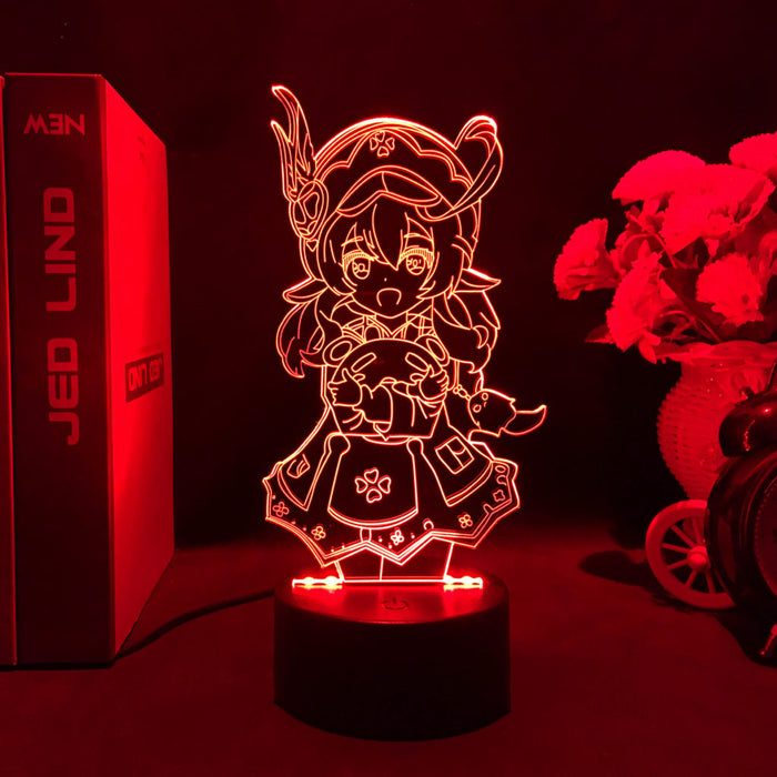 Genshin Impact LED Lamp, 16 Colors: red, black anime-style girl character, cartoon anime line art style
