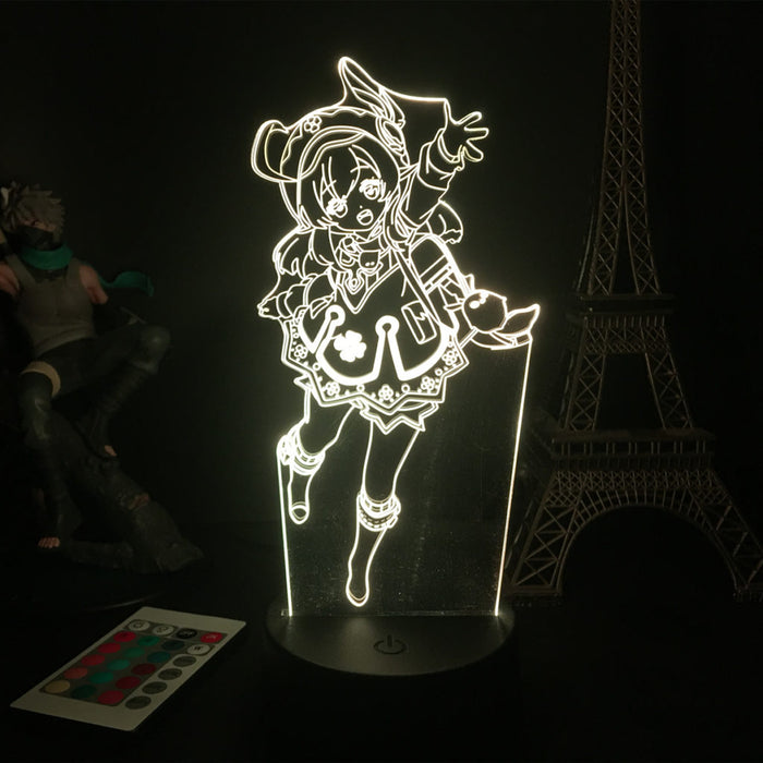 Genshin Impact LED Lamp, 16 Colors: red, black anime-style girl character, cartoon anime line art style