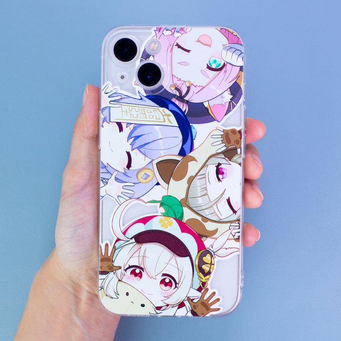Genshin Impact Lolis Phone Case: white, pink anime-style female characters, kawaii anime cartoon style