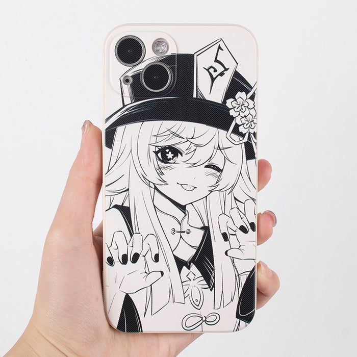Genshin Impact Phone Cases with Sketch Art: white, black anime-style girl character, anime, manga, cartoon style