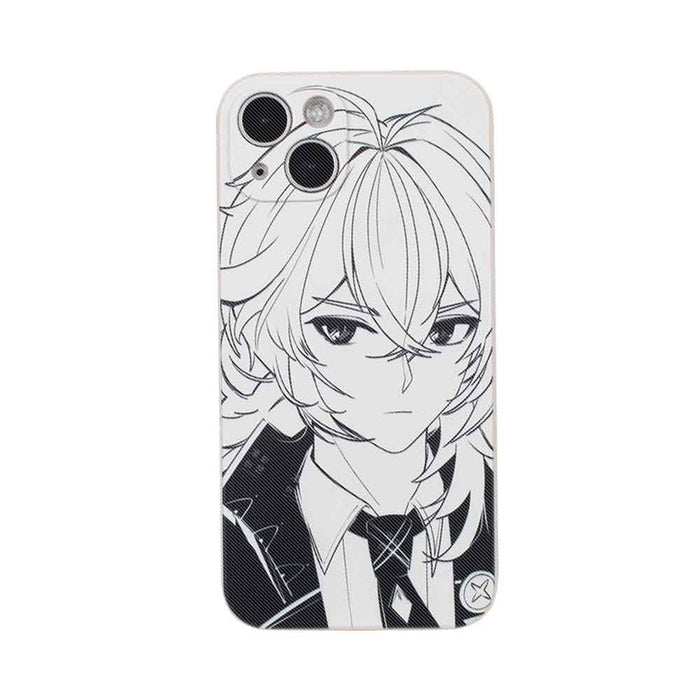 Genshin Impact Phone Cases with Sketch Art: white, black anime-style girl character, anime, manga, cartoon style