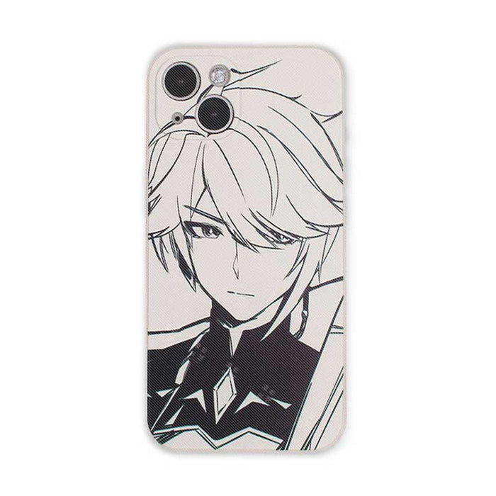 Genshin Impact Phone Cases with Sketch Art: white, black anime-style girl character, anime, manga, cartoon style