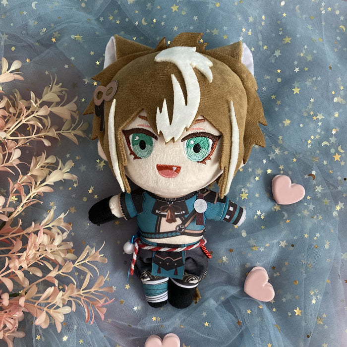 Genshin Impact Plush Dolls, 20cm: brown, white anime-style cat-eared character, kawaii cartoon style