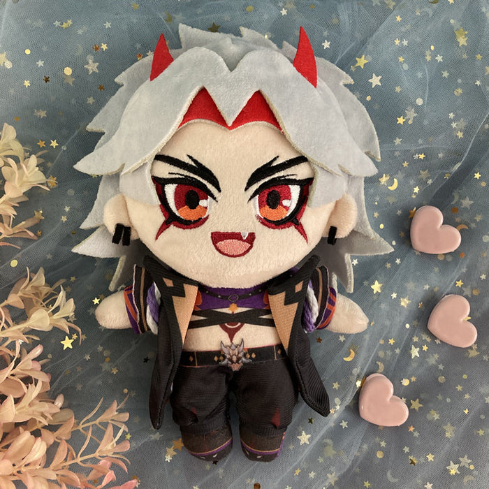 Genshin Impact Plush Dolls, 20cm: brown, white anime-style cat-eared character, kawaii cartoon style