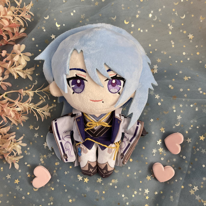 Genshin Impact Plush Dolls, 20cm: brown, white anime-style cat-eared character, kawaii cartoon style