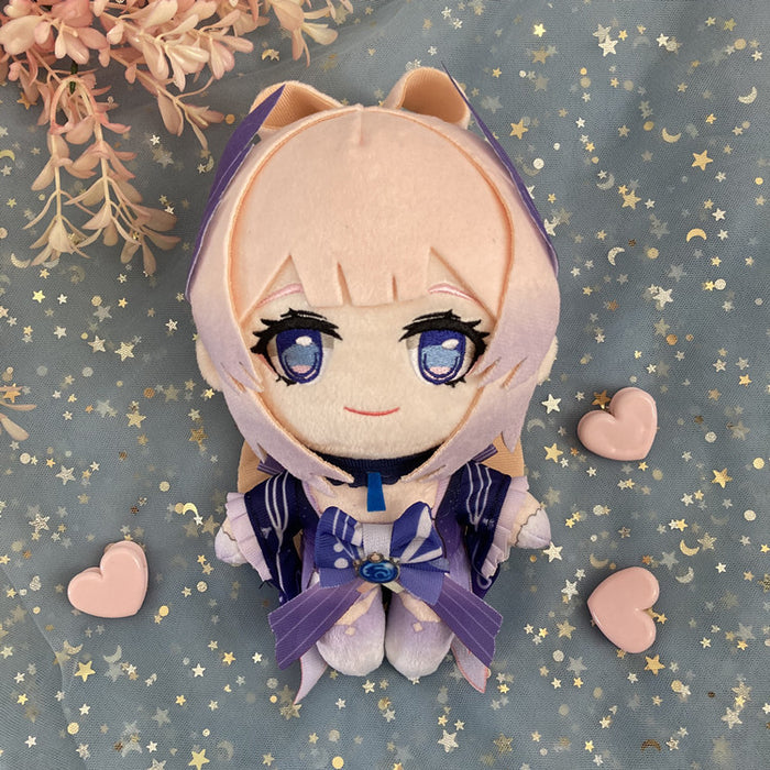 Genshin Impact Plush Dolls, 20cm: brown, white anime-style cat-eared character, kawaii cartoon style
