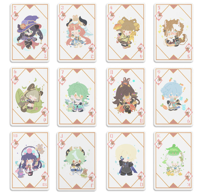 Genshin Impact Poker Cards: Collectible Fun!: light blue, white anime-style characters, cute cartoon/anime style