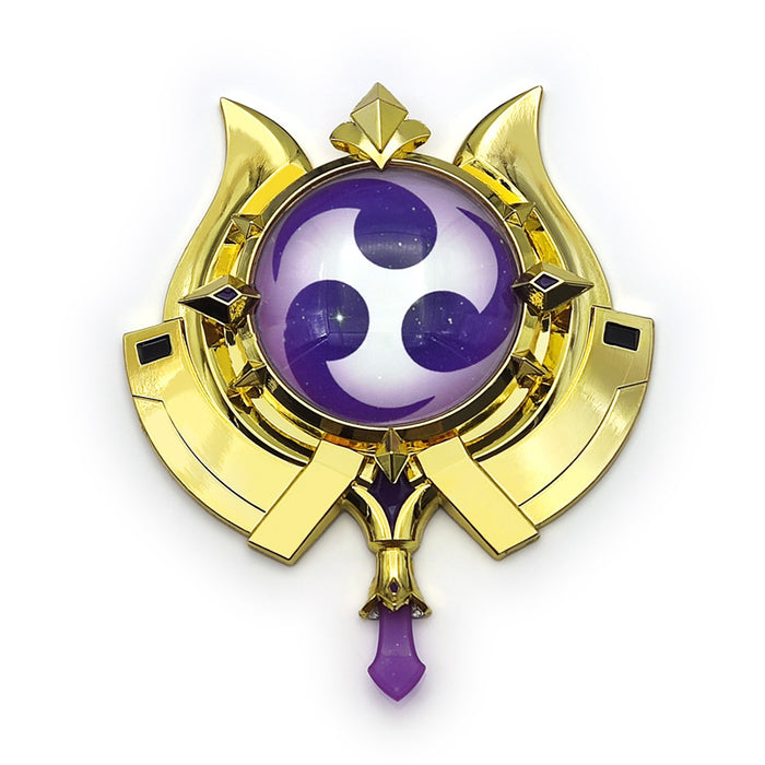 Genshin Impact Scaramouche Mirror: gold, purple three-comma swirl symbol, fantasy ornamental style