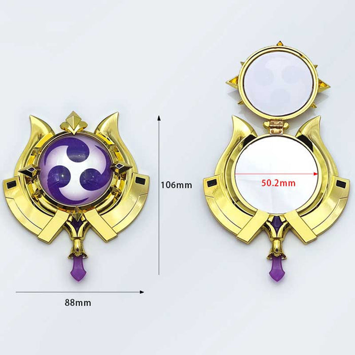 Genshin Impact Scaramouche Mirror: gold, purple three-comma swirl symbol, fantasy ornamental style