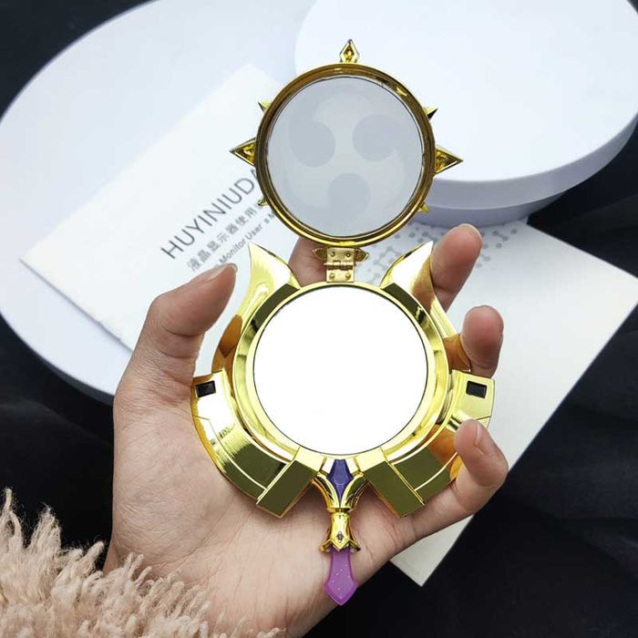Genshin Impact Scaramouche Mirror: gold, purple three-comma swirl symbol, fantasy ornamental style