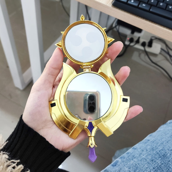 Genshin Impact Scaramouche Mirror: gold, purple three-comma swirl symbol, fantasy ornamental style