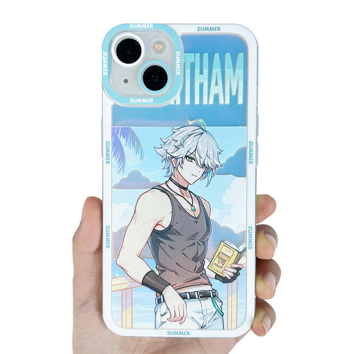 Genshin Impact Summer Phone Cases: light blue, white anime-style blonde character, anime, cartoon style