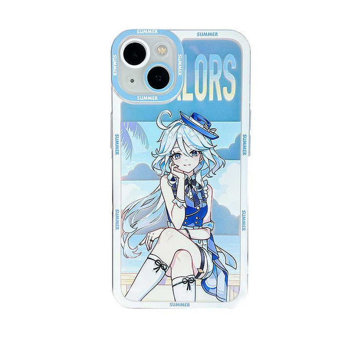 Genshin Impact Summer Phone Cases: light blue, white anime-style blonde character, anime, cartoon style