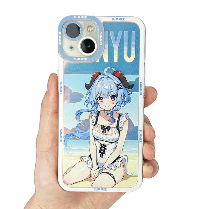 Genshin Impact Summer Phone Cases: light blue, white anime-style blonde character, anime, cartoon style