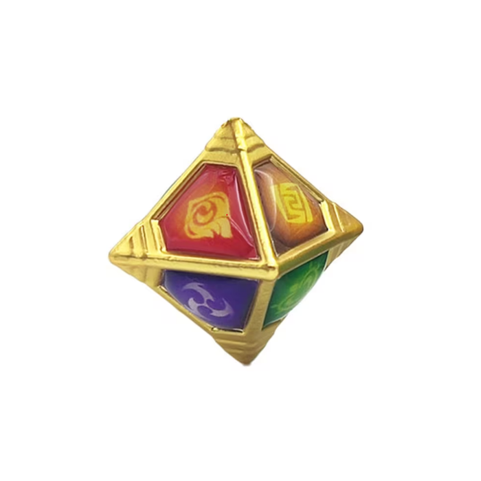 Genshin Impact TCG Cards and Dice: multicolor, black fantasy game/anime characters, anime/cartoon fantasy style