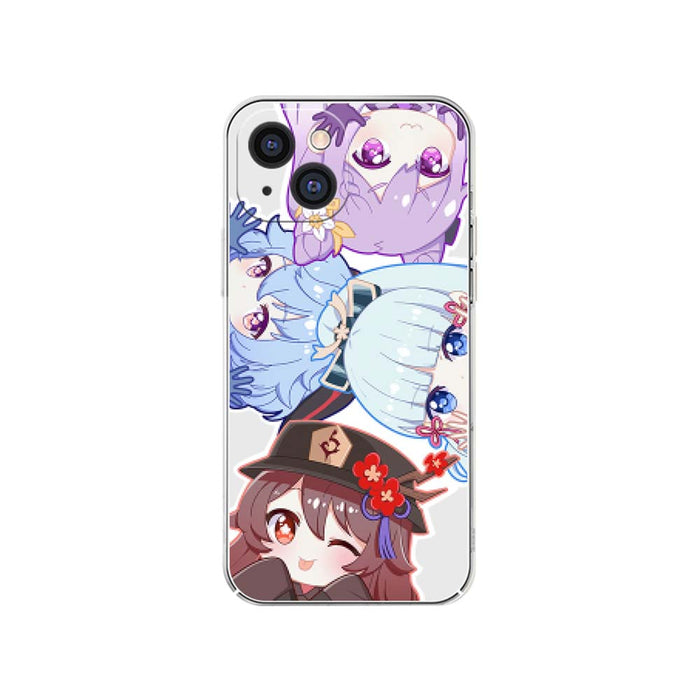 Genshin Impact Waifus Phone Case: white, light blue anime-style cartoon characters, kawaii anime cartoon style