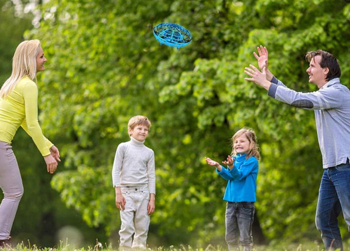 Gesture-Controlled Mini UFO Drone with Collision Avoidance, The Ninja Dragon: blue, black flying disc, sporty style