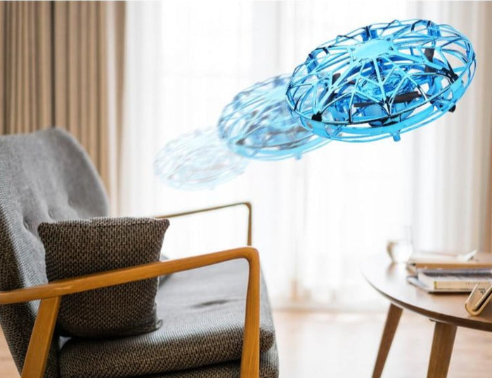 Gesture-Controlled Mini UFO Drone with Collision Avoidance, The Ninja Dragon: blue, black flying disc, sporty style