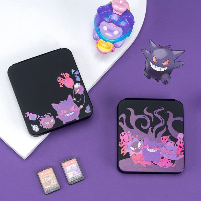 Ghost-themed Switch game card case: black, purple cartoon ghost-like and monster characters, cartoon, spooky kawaii style