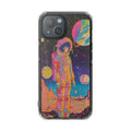 Girl Astronaut Anime on Planet X, Retro Magnetic Clear Case for iPhone Series: black, purple astronaut space scene, retro psy
