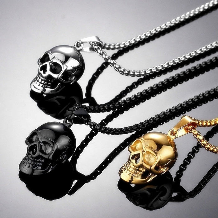 Gleaming Skeleton Pendant: silver, black skull, edgy gothic style