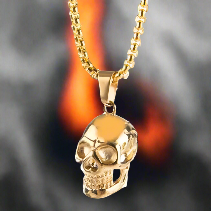 Gleaming Skeleton Pendant: silver, black skull, edgy gothic style