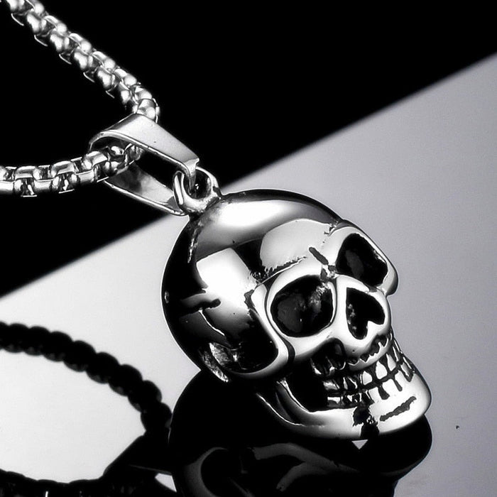 Gleaming Skeleton Pendant: silver, black skull, edgy gothic style