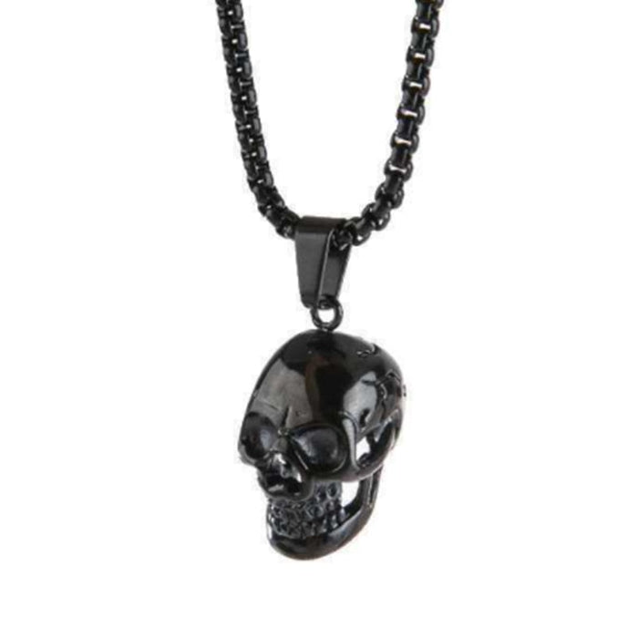 Gleaming Skeleton Pendant: silver, black skull, edgy gothic style