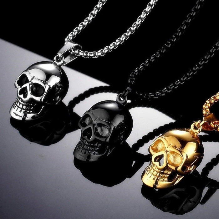 Gleaming Skeleton Pendant: silver, black skull, edgy gothic style