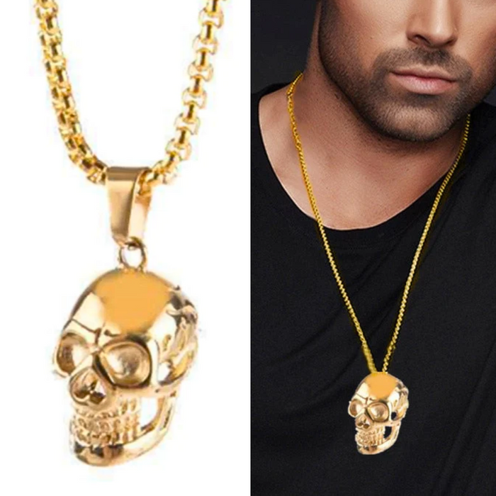 Gleaming Skeleton Pendant: silver, black skull, edgy gothic style