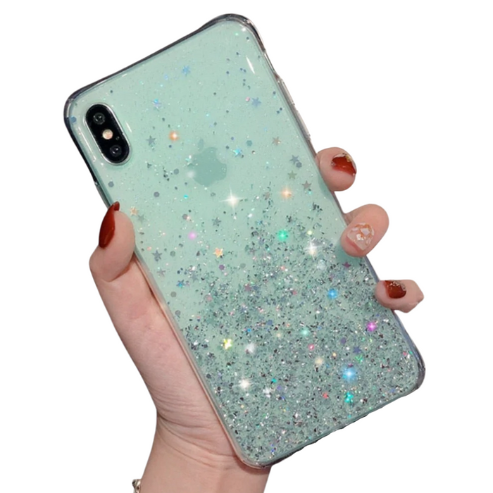 Glittering Sequin Phone Case, Clear: mint green, silver phone case, sparkly kawaii style