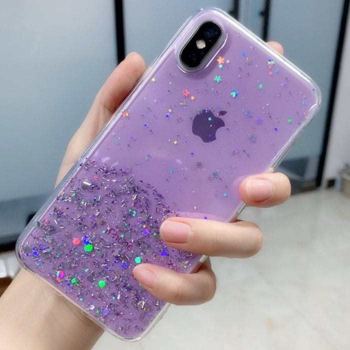 Glittering Sequin Phone Case, Clear: mint green, silver phone case, sparkly kawaii style