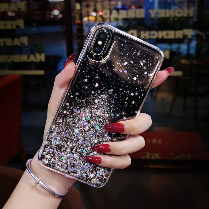 Glittering Sequin Phone Case, Clear: mint green, silver phone case, sparkly kawaii style