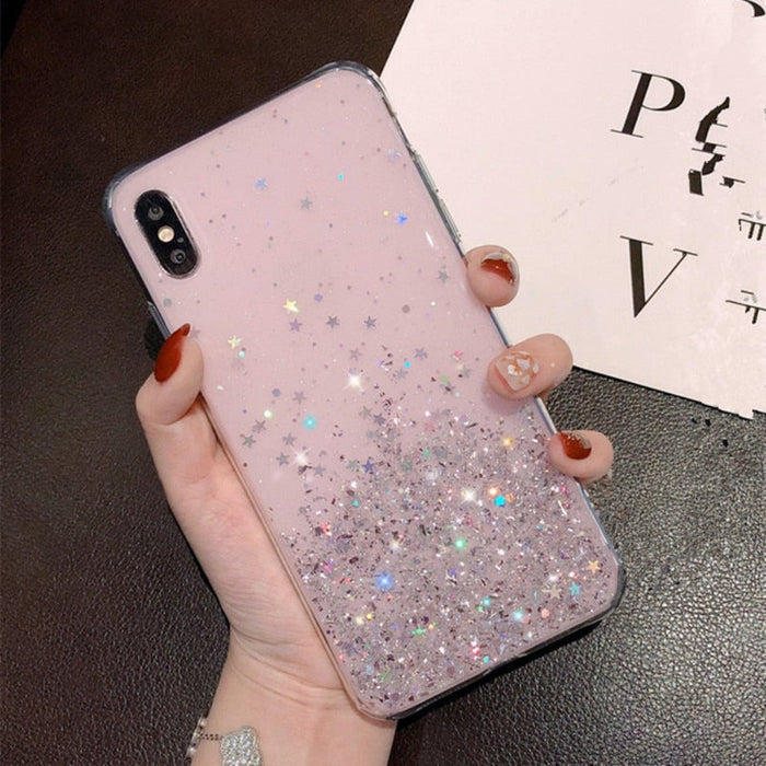 Glittering Sequin Phone Case, Clear: mint green, silver phone case, sparkly kawaii style