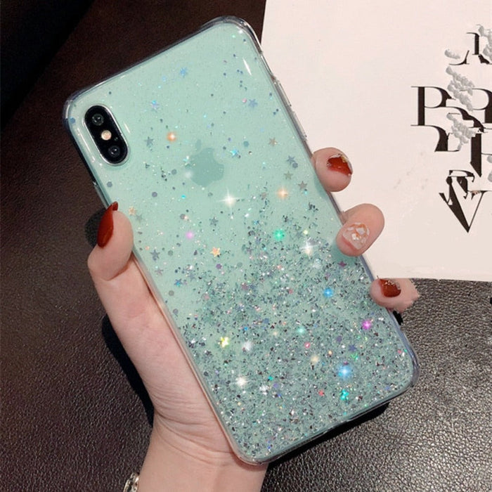 Glittering Sequin Phone Case, Clear: mint green, silver phone case, sparkly kawaii style