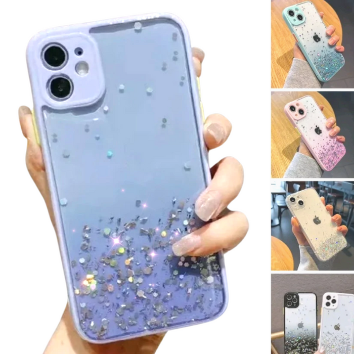 Glittery Protection for Your iPhone, A Comprehensive Case: light blue, clear smartphone case, sparkly, decorative style