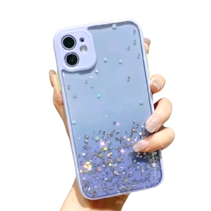 Glittery Protection for Your iPhone, A Comprehensive Case: light blue, clear smartphone case, sparkly, decorative style