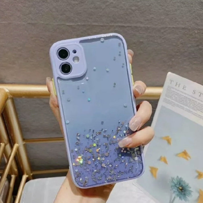 Glittery Protection for Your iPhone, A Comprehensive Case: light blue, clear smartphone case, sparkly, decorative style