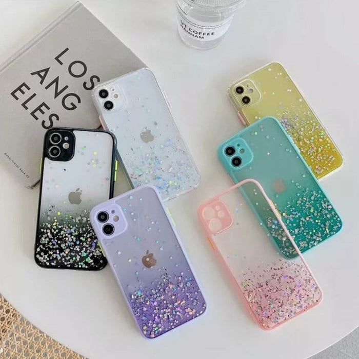 Glittery Protection for Your iPhone, A Comprehensive Case: light blue, clear smartphone case, sparkly, decorative style