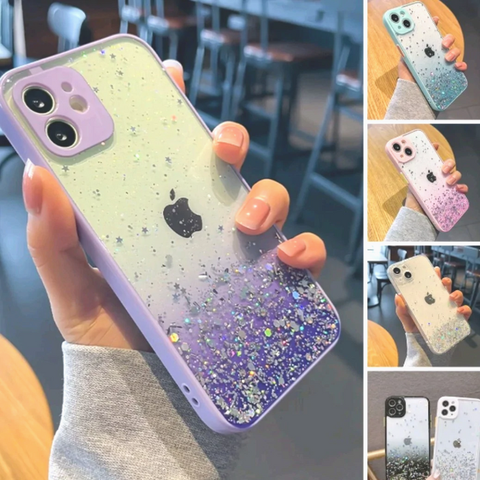 Glittery Protection for Your iPhone, A Comprehensive Case: light blue, clear smartphone case, sparkly, decorative style